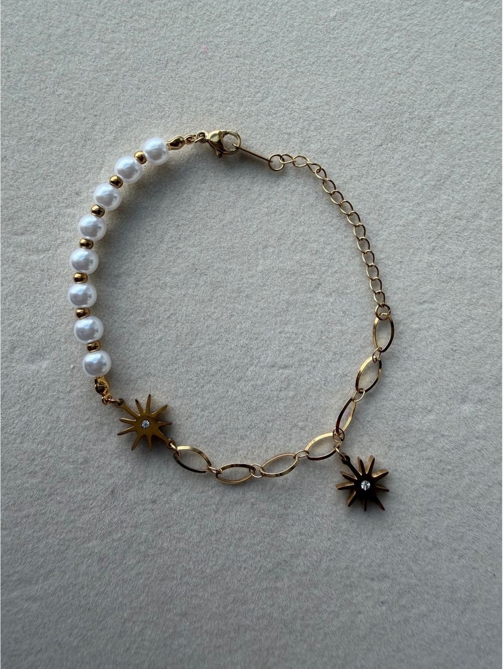 Non-Tarnish 18K Gold Plated Pearl Sun Charm Bracelet